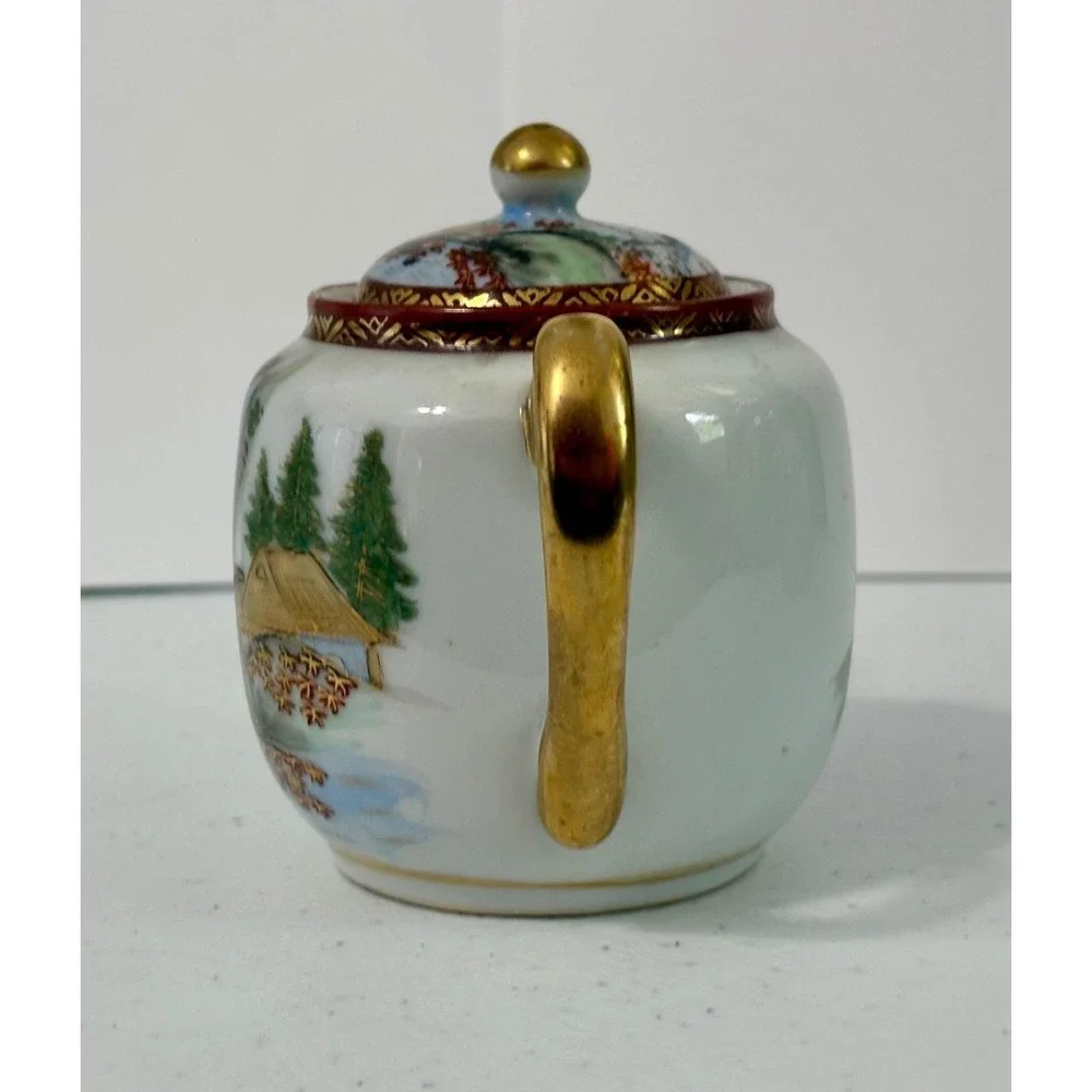 Vintage Japanese Hand Painted Porcelain Creamer and Sugar Bowl Set Waterfall